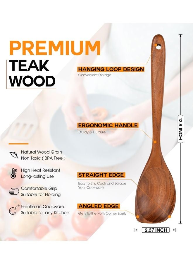 HOMESTAR Wooden Spoons for Cooking, Natural Premium Teak Wood Corner Spoon, Good Grip Large Wooden Spoons and Wooden Spatula, Heat Resistant Wooden Cooking Utensils for Nonstick Cookware Cooking Gifts - Image 2