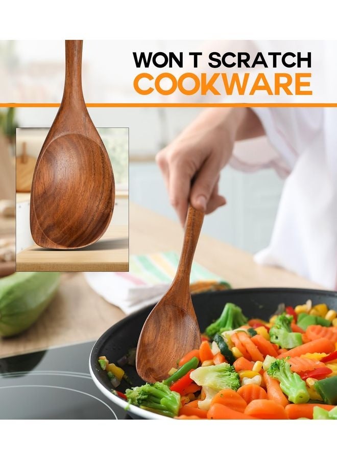 HOMESTAR Wooden Spoons for Cooking, Natural Premium Teak Wood Corner Spoon, Good Grip Large Wooden Spoons and Wooden Spatula, Heat Resistant Wooden Cooking Utensils for Nonstick Cookware Cooking Gifts - Image 4