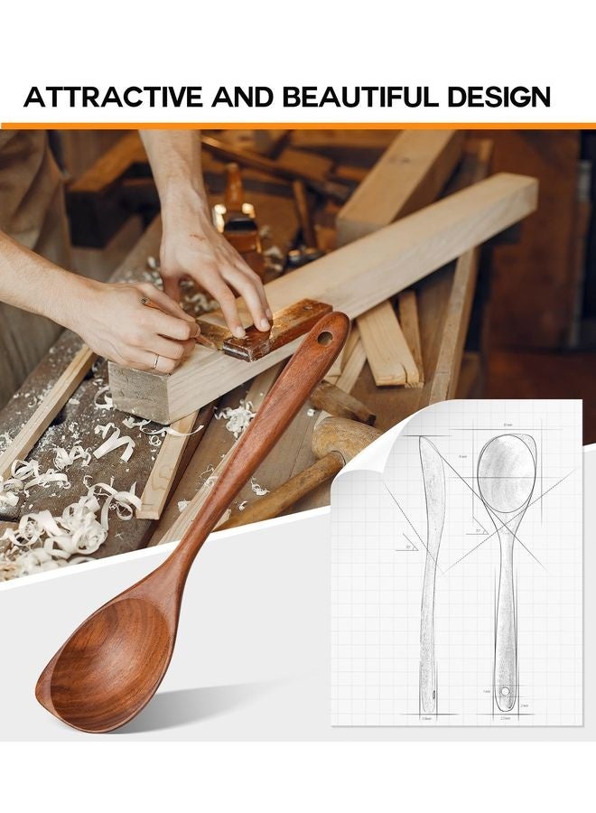 HOMESTAR Wooden Spoons for Cooking, Natural Premium Teak Wood Corner Spoon, Good Grip Large Wooden Spoons and Wooden Spatula, Heat Resistant Wooden Cooking Utensils for Nonstick Cookware Cooking Gifts - Image 5