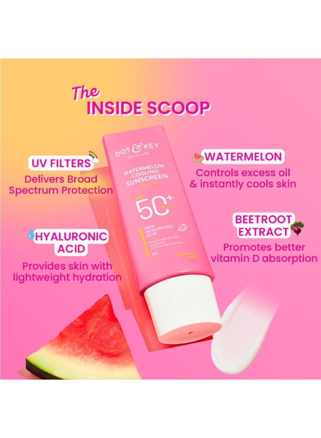 Dot & Key Watermelon Luminous Skin Care Combo (Watermelon Sunscreen SPF 50 PA+++ 50gm & Watermelon Moisturizer 60 ml) | For Normal, Oily & Combination Skin | Controls Excess Oil | For UV/UVA Protect - Image 3