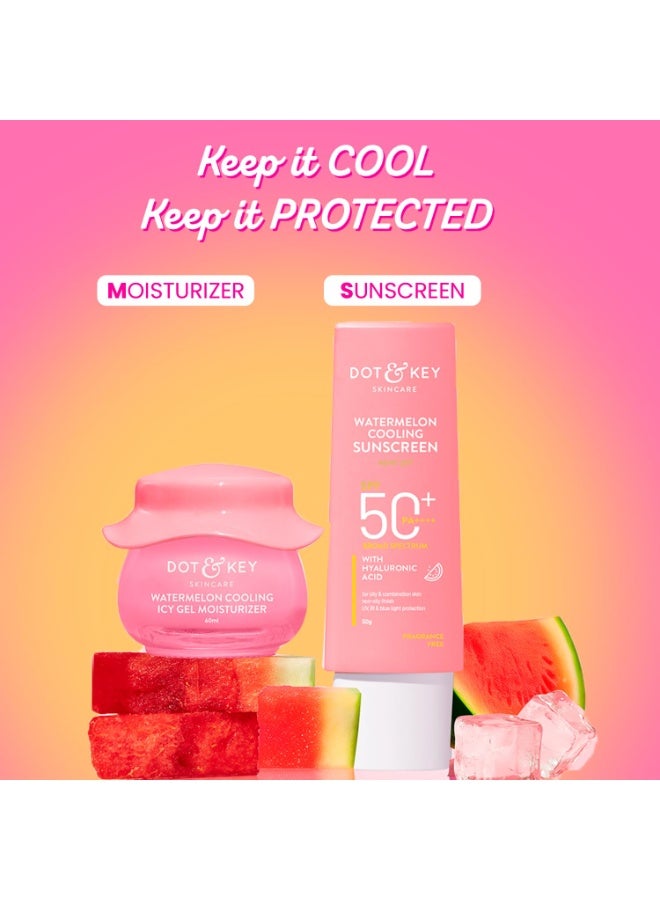 Dot & Key Watermelon Luminous Skin Care Combo (Watermelon Sunscreen SPF 50 PA+++ 50gm & Watermelon Moisturizer 60 ml) | For Normal, Oily & Combination Skin | Controls Excess Oil | For UV/UVA Protect - Image 2