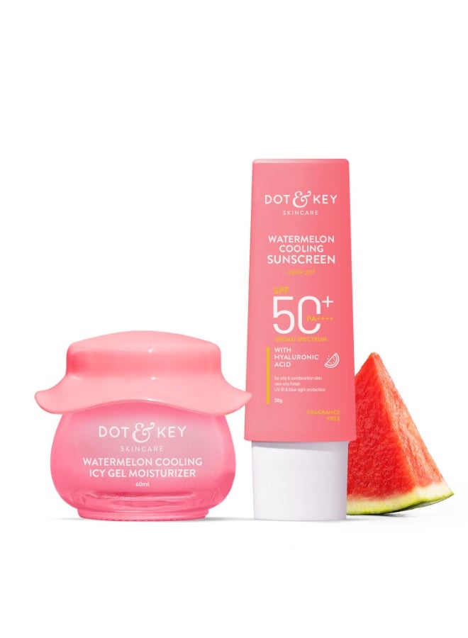 Dot & Key Watermelon Luminous Skin Care Combo (Watermelon Sunscreen SPF 50 PA+++ 50gm & Watermelon Moisturizer 60 ml) | For Normal, Oily & Combination Skin | Controls Excess Oil | For UV/UVA Protect - Image 1