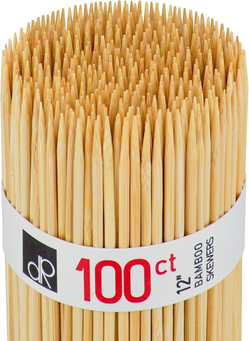 DecorRack 12" Natural Bamboo Skewers Sticks, 100 Wood Skewers for Grilling, BBQ, Kabob, Appetizers, Fruits, Smores, Cocktail, Brunch, Fondue Sticks, Barbeque, DIY Crafting, 12 inch (100 pack) - Image 1
