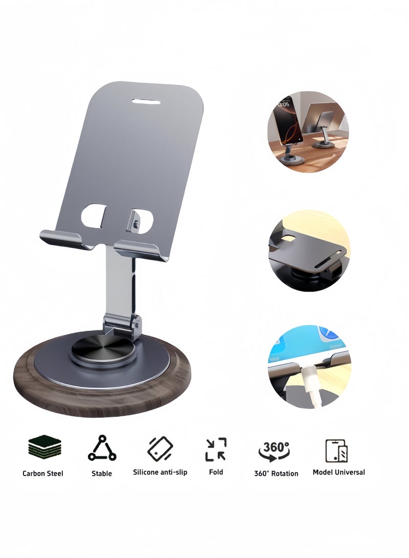 Mobile phone holder, gray office desktop mobile phone holder, imitation wood grain tablet holder, suitable for 4-10 inch mobile phones, iPad  - Image 1