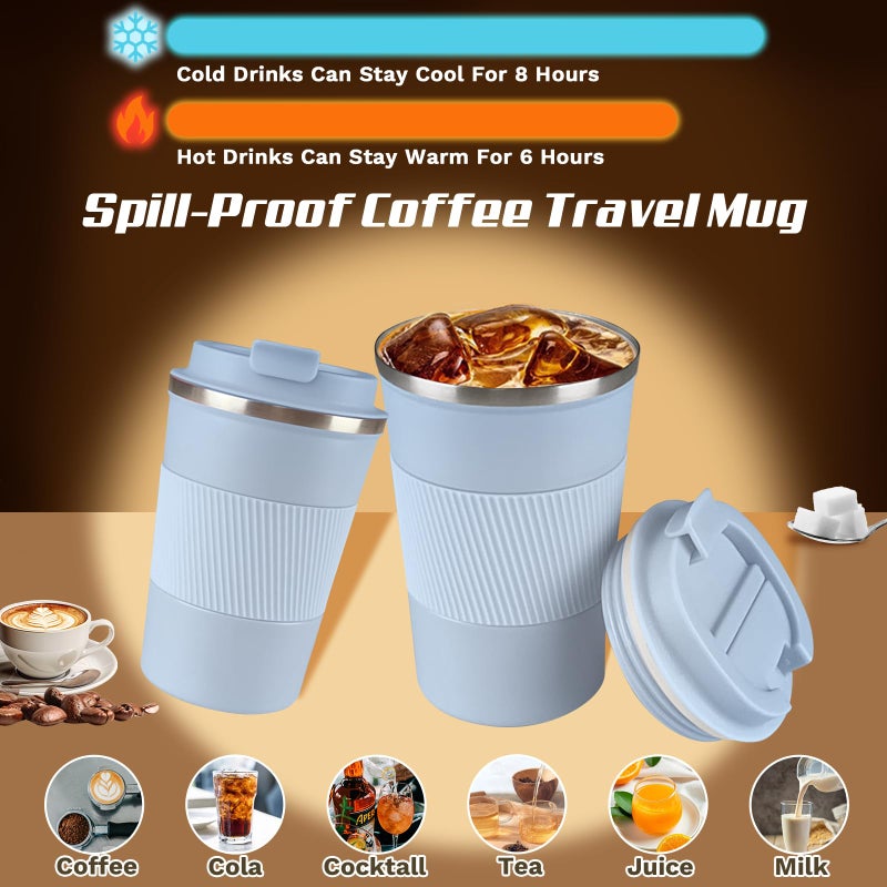 SPLMIFA Vacuum-Insulated Stainless Steel Travel Coffee Mug, Leak-Proof Reusable Coffee Cup with Lid - Keep Hot & Cold Drinks for Hours, Durable Insulated Tumbler for Men & Women(3rd-Light Blue, 17OZ) - Image 2
