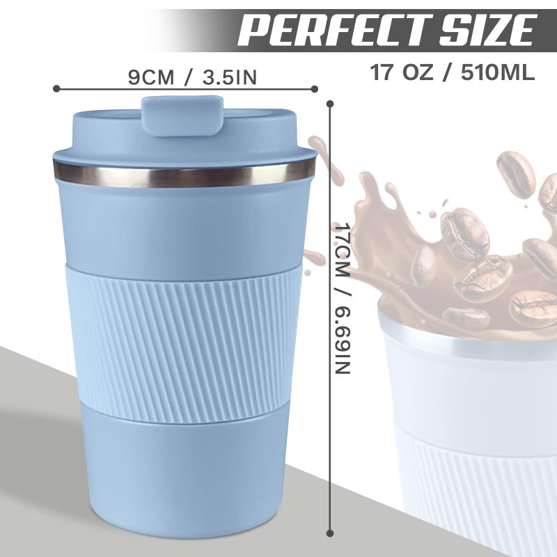 SPLMIFA Vacuum-Insulated Stainless Steel Travel Coffee Mug, Leak-Proof Reusable Coffee Cup with Lid - Keep Hot & Cold Drinks for Hours, Durable Insulated Tumbler for Men & Women(3rd-Light Blue, 17OZ) - Image 4