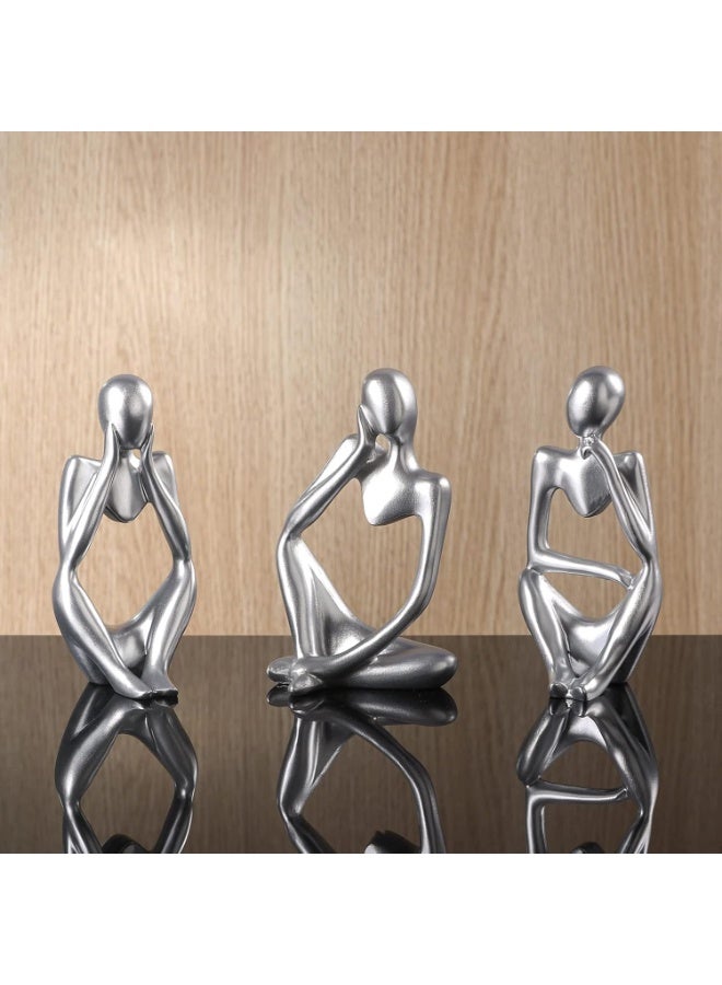 تمثال المفكر الفضي، منحوتات تجريدية لديكور المنزل، تماثيل راتنجية عصرية، زخارف فضية لرفوف الكتب، طاولات القهوة، الأرفف، سطح المكتب، ديكور المكاتب، تماثيل فنية قابلة للتحصيل - Image 1