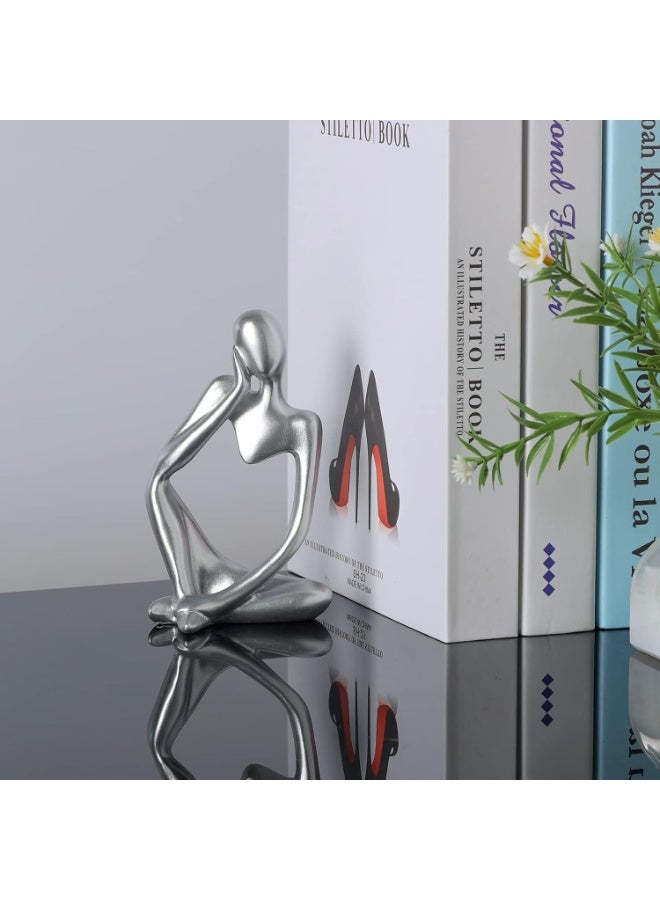 تمثال المفكر الفضي، منحوتات تجريدية لديكور المنزل، تماثيل راتنجية عصرية، زخارف فضية لرفوف الكتب، طاولات القهوة، الأرفف، سطح المكتب، ديكور المكاتب، تماثيل فنية قابلة للتحصيل - Image 4