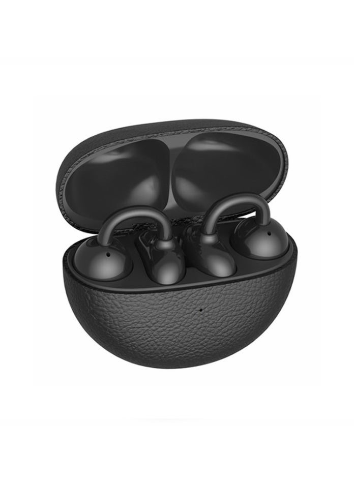 Starfire Open Bluetooth Earphones Luxury Leather Texture Case V6.0 Wireless IPX4 Waterproof Stereo Sound Black TWS Earbuds - Image 3
