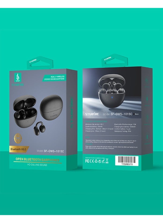 Starfire Open Bluetooth Earphones Luxury Leather Texture Case V6.0 Wireless IPX4 Waterproof Stereo Sound Black TWS Earbuds - Image 2