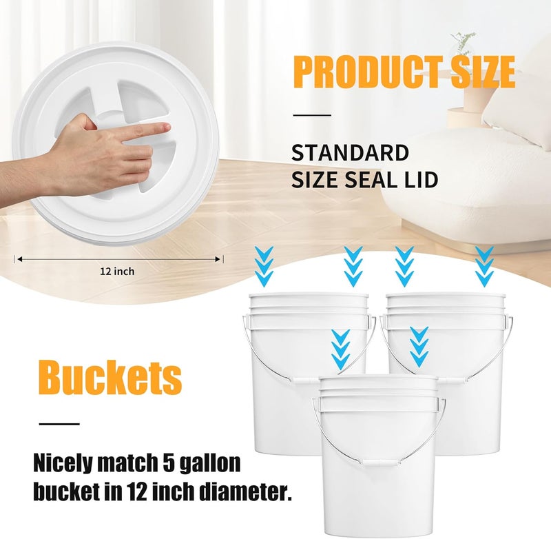 AODESTINY 4 Pieces 5 Gallon White Bucket Lids, 12inch Leak-proof Plastic Seal Screw Top Airtight Lids, Reusable Drum & Pail Lid for Pet Food Storage, Home Paint Storage and Industrial Storage Buckets - Image 2