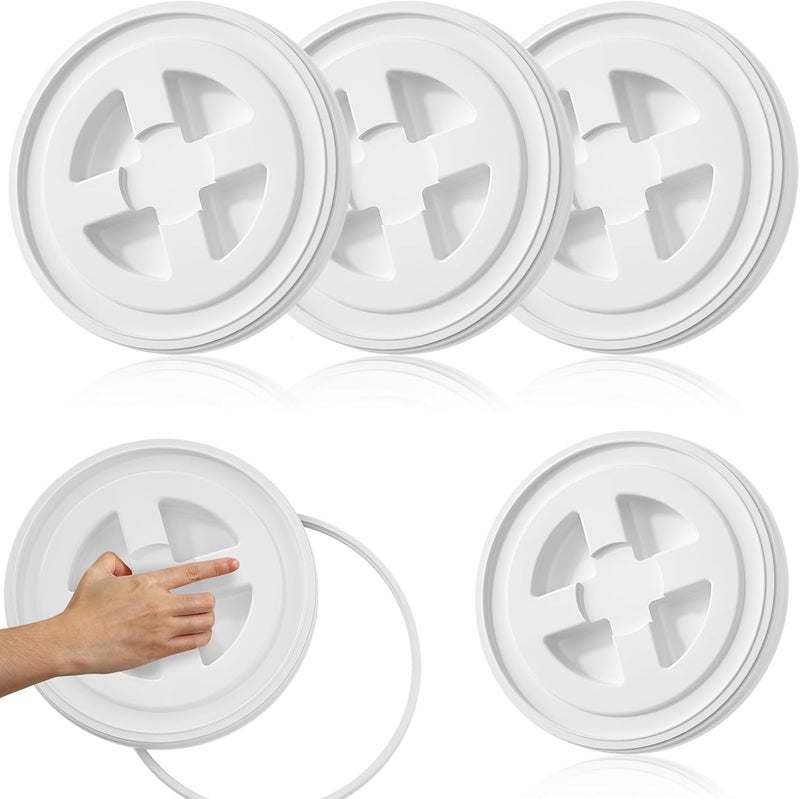 AODESTINY 4 Pieces 5 Gallon White Bucket Lids, 12inch Leak-proof Plastic Seal Screw Top Airtight Lids, Reusable Drum & Pail Lid for Pet Food Storage, Home Paint Storage and Industrial Storage Buckets - Image 1