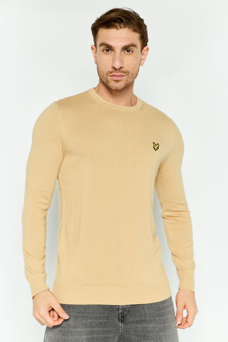 Lyle & Scott سويت شيرت رجالي بياقة دائرية بأكمام طويلة محبوك، بني - Image 1