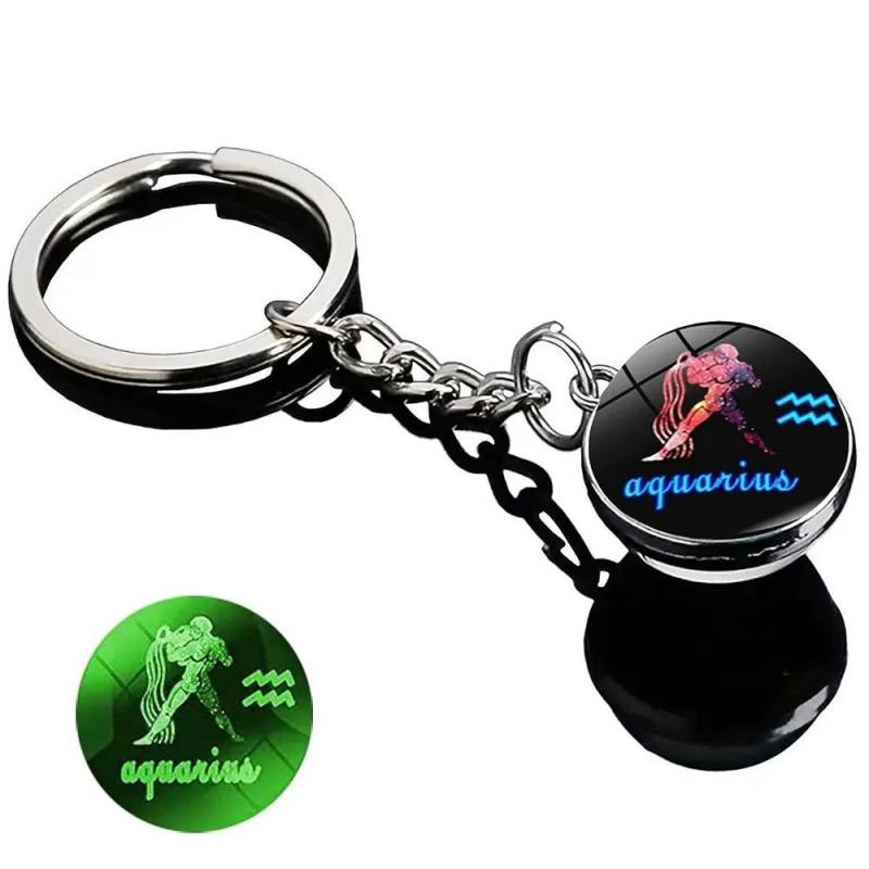 Luminous Zodiac Keychain: Aquarius Glass Ball Pendant - Glow-In-The-Dark Charm Constellation Keychain for Astrology Enthusiasts, Everyday Use And Gifting - Image 1