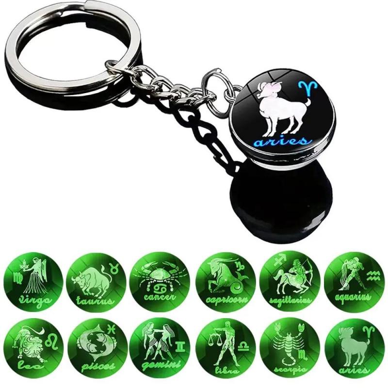 Luminous Zodiac Keychain: Aquarius Glass Ball Pendant - Glow-In-The-Dark Charm Constellation Keychain for Astrology Enthusiasts, Everyday Use And Gifting - Image 3