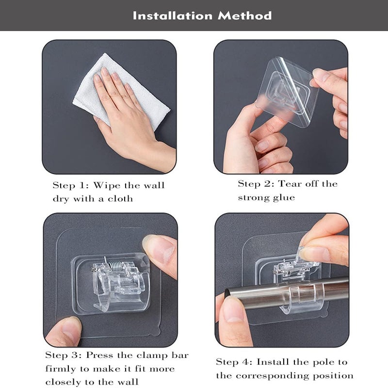 Estervig 8 Pcs SelfAdhesive Curtain Rod Holder Hooks No Drilling Curtain Rod Brackets NailFree Wall Curtain Hangers HeavyDuty Curtain Rod Holders for Bathroom Kitchen and Home Dcor - Image 4