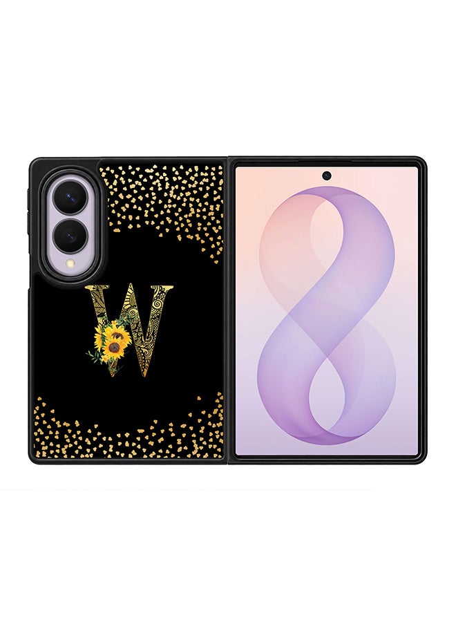 Stylizedd Rugged Case for Samsung Galaxy Z Fold8- Slim Fit Hybrid Rubber Cover Sunflower Monogram - W (Black)