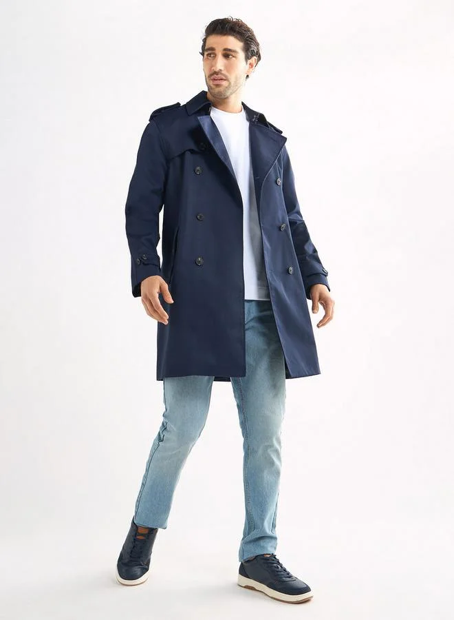 Splash FAV Belt Detail Trench Coat with Pockets and Notch Lapel