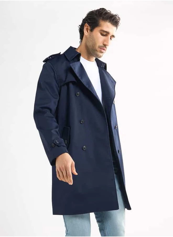 فاف Belt Detail Trench Coat with Pockets and Notch Lapel