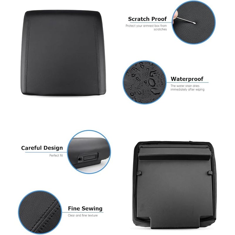 INTGET Car Center Console Armrest Cover for 2024 Ford F150 Accessories Interior 2021 2022 2023 Middle Console Lid Seat Cover Protector Elbow Cushion Pad (Black Stitches, 2021-2024) - Image 4