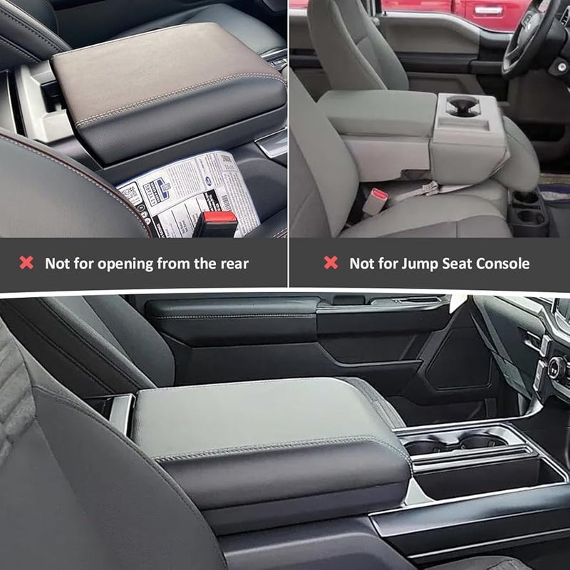 INTGET Car Center Console Armrest Cover for 2024 Ford F150 Accessories Interior 2021 2022 2023 Middle Console Lid Seat Cover Protector Elbow Cushion Pad (Black Stitches, 2021-2024) - Image 2