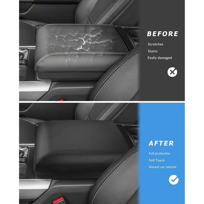INTGET Car Center Console Armrest Cover for 2024 Ford F150 Accessories Interior 2021 2022 2023 Middle Console Lid Seat Cover Protector Elbow Cushion Pad (Black Stitches, 2021-2024) - Image 3