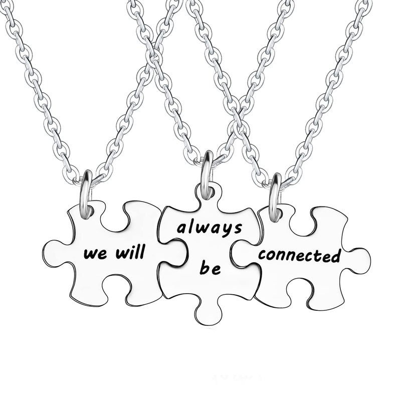 YEEQIN 3PCS We Will Always Be Connected Necklace Set, Best Friends Necklace for 3, Friendship Jewelry Gift for Sisters Friends - Image 1