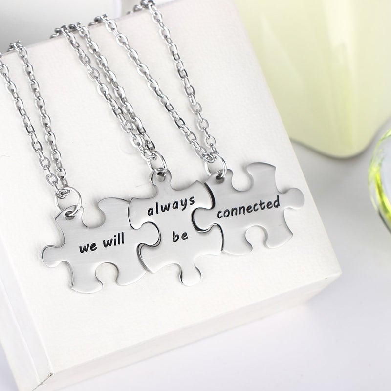 YEEQIN 3PCS We Will Always Be Connected Necklace Set, Best Friends Necklace for 3, Friendship Jewelry Gift for Sisters Friends - Image 2