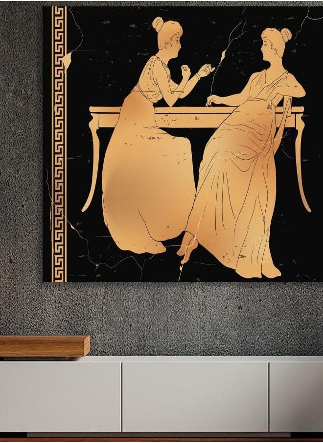 Generic - Ancient Greek Girls Canvas Wall Decor Two Women Are Sitting At The Table And Having A Conversation Extra Large Canvas Print Mythology Art - Image 1