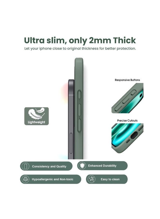 أكسسور  حافظة AKSESORY لهاتف iPhone 16 مقاس 6.1 إنش – غطاء سيليكون سائل أخضر مقاوم للصدمات | ناعم الملمس، مقاوم للخدوش، نحيف وخفيف مع بطانة داخلية من الألياف الدقيقة | متوافق مع الشحن اللاسلكي - Image 4