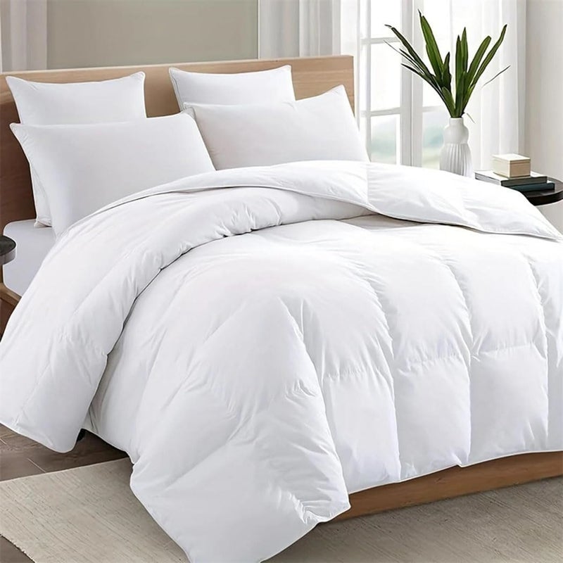 100% Natural Silk Blanket, Summer Textured Duvets with Thickening for Winter Comforters, Cotton Cover,Pattern Type:PrintedWhite-229cmx229cm - Image 1