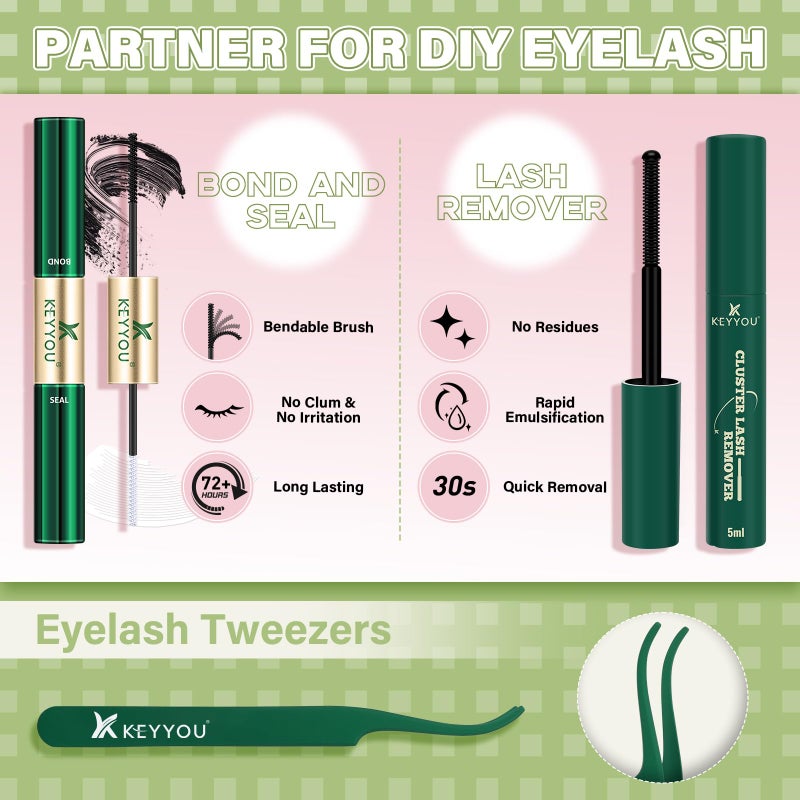 KEYYOU مجموعة رموش KEYYOU Fairy Chispa كتل رموش مجموعة تمديد الرموش D Curl 120 قطعة مجموعة تمديد الرموش مع شريط غير مرئي طبيعي ورفيع مع مجموعة رموش DIY مقاومة للماء في المنزل (Fairy Chispa-D-8-18MIX) - Image 5