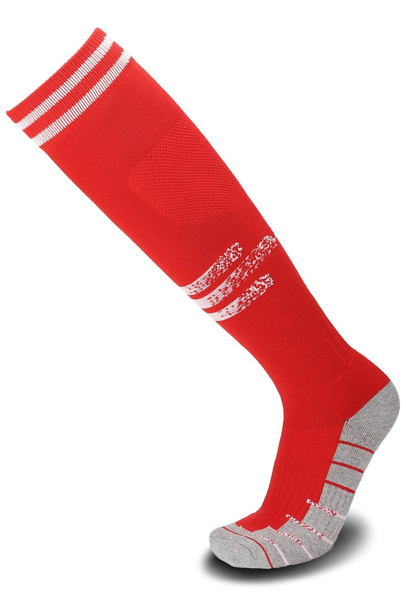 جناح السماء جوارب كرة قدم، جوارب رياضية طويلة للركبة، جوارب رياضية ضاغطة للساق للرجال والنساء، جوارب رياضية سميكة للتدفئة والجري وكرة القدم - أحمر - زوج واحد - Image 1