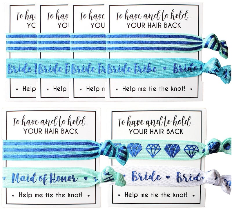 Bachelorette to Bride Bride Tribe Hair Tie Cards. to Have and to Hold, Your Hair Back. Help Me Tie The Knot. Bachelorette, Wedding Shower, Party Favors for Bridesmaids (Pack of 6, Blue) - Image 2