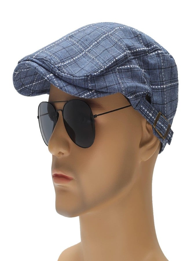 ZLYC قبعة ZLYC الرجالية القطنية المسطحة الصيفية، قبعة Scally Ivy Gatsby Newsboy، قبعة سائق سيارة أجرة، قبعة صيد (مربعات زرقاء) - Image 3