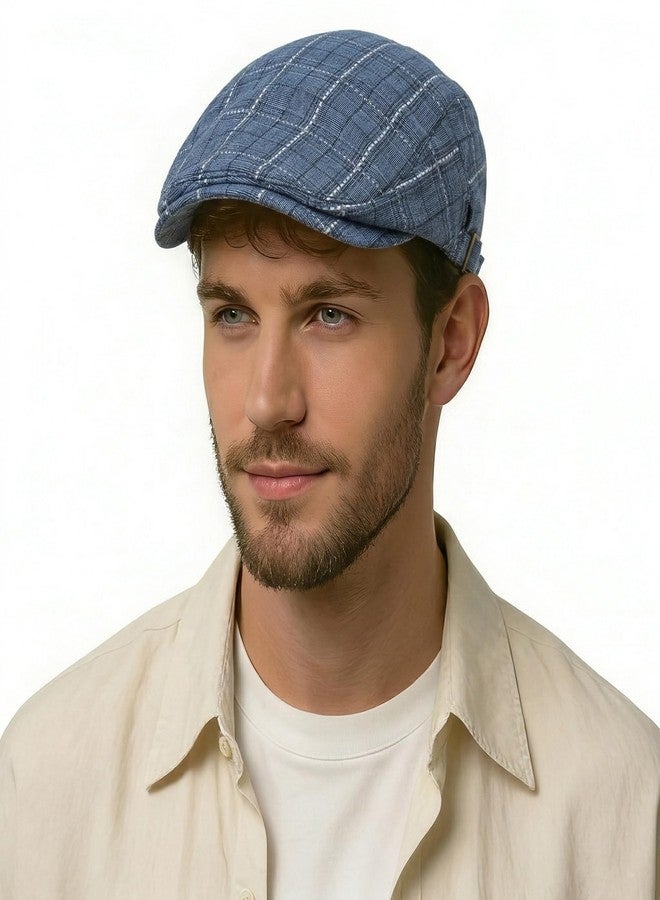 ZLYC قبعة ZLYC الرجالية القطنية المسطحة الصيفية، قبعة Scally Ivy Gatsby Newsboy، قبعة سائق سيارة أجرة، قبعة صيد (مربعات زرقاء) - Image 1