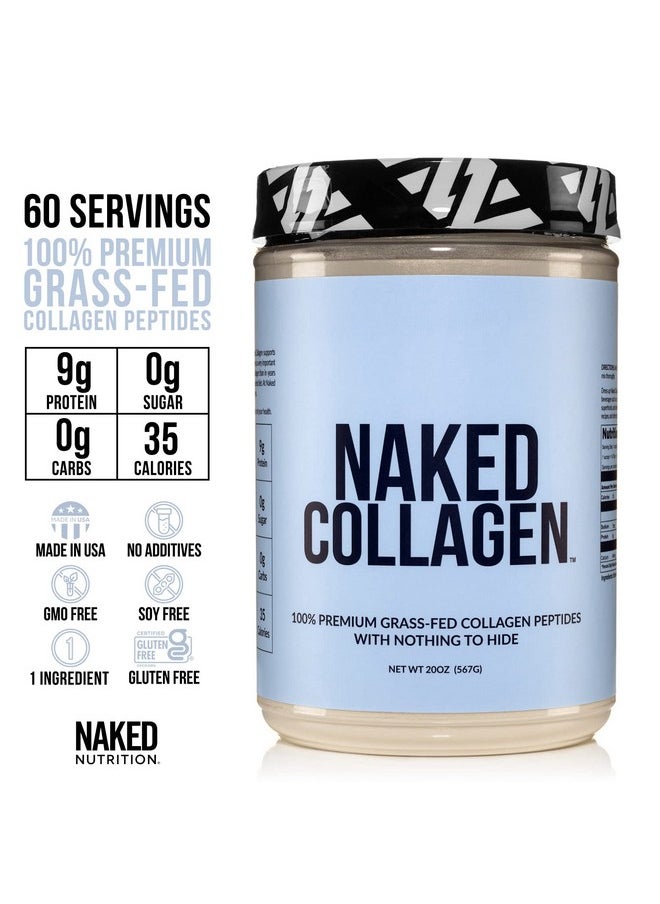 NAKED nutrition - مسحوق بروتين ببتيدات الكولاجين من Naked Collagen، 60 وجبة، مكمل غذائي من الكولاجين المحلل المائي من الأبقار التي تتغذى على الأعشاب؛ مناسب لنظام Paleo الغذائي، خالي من الجلوتين من Nongmo Keto؛ غير منكه، 20 أونصة - Image 1