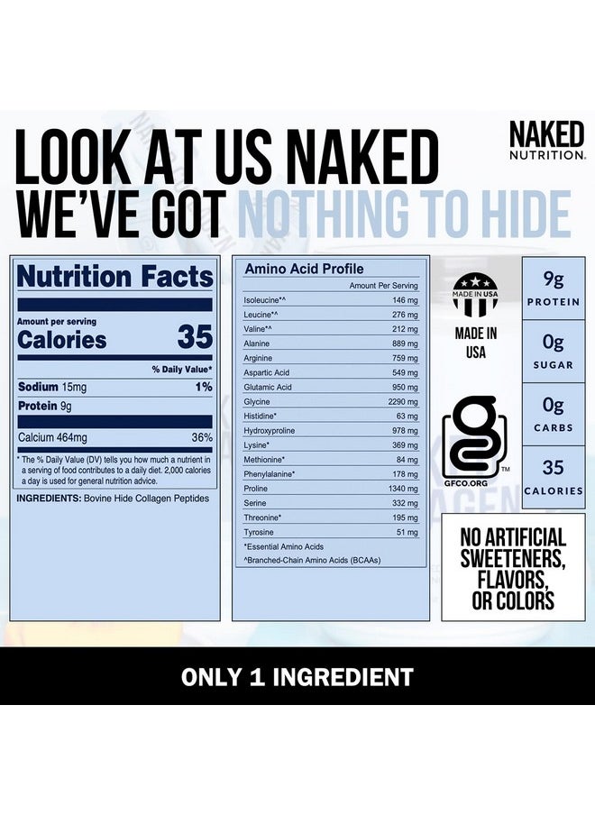 NAKED nutrition - مسحوق بروتين ببتيدات الكولاجين من Naked Collagen، 60 وجبة، مكمل غذائي من الكولاجين المحلل المائي من الأبقار التي تتغذى على الأعشاب؛ مناسب لنظام Paleo الغذائي، خالي من الجلوتين من Nongmo Keto؛ غير منكه، 20 أونصة - Image 1