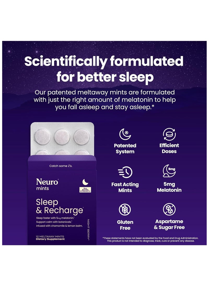 NeuroGum - Melatonin 5mg Sleep & Recharge Mints (72 Pieces) - Fast Dissolve Melatonin Sugar Free Mints with Lemon Balm & Chamomile for Better Sleep - Image 1