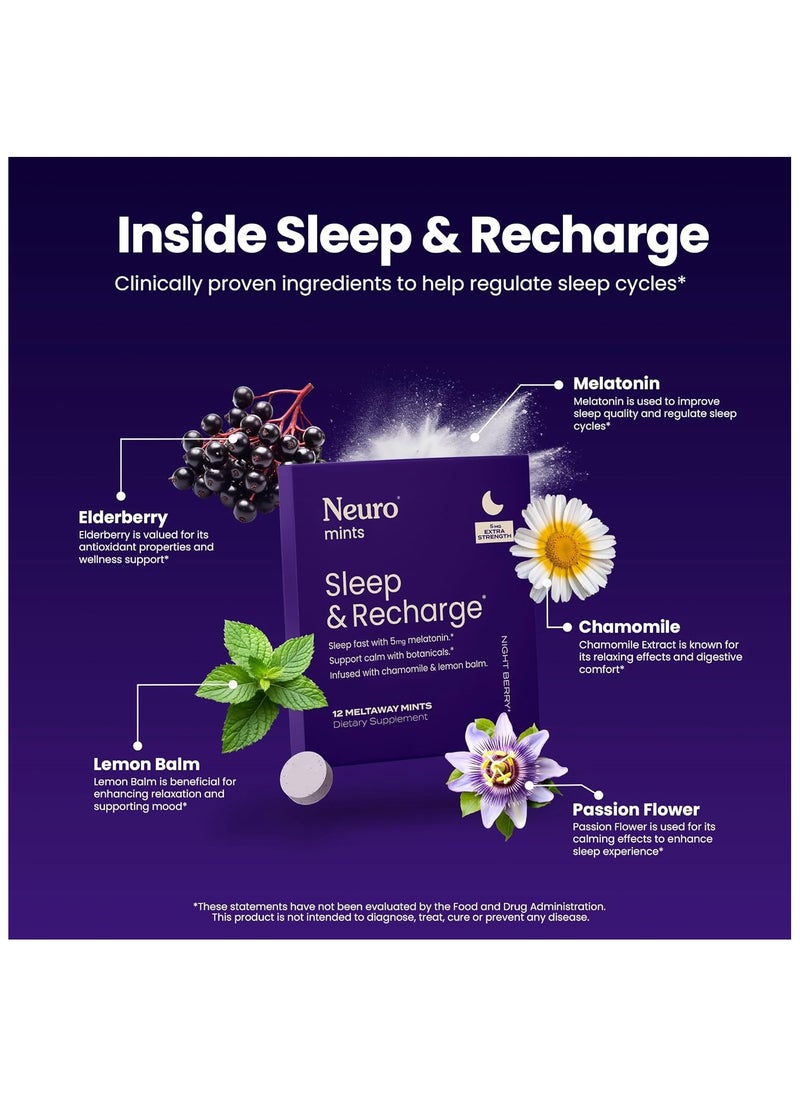 NeuroGum - Melatonin 5mg Sleep & Recharge Mints (72 Pieces) - Fast Dissolve Melatonin Sugar Free Mints with Lemon Balm & Chamomile for Better Sleep - Image 1