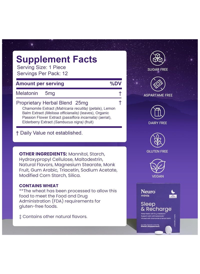 NeuroGum - Melatonin 5mg Sleep & Recharge Mints (72 Pieces) - Fast Dissolve Melatonin Sugar Free Mints with Lemon Balm & Chamomile for Better Sleep - Image 1