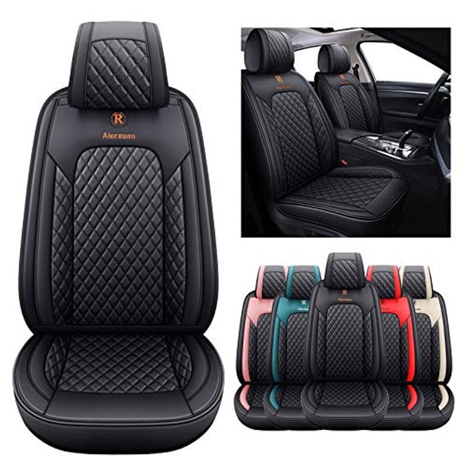 Aierxuan 2 Front Seat Covers For Women Leather Waterproof Universal For Ford Fusion Focus Edge Beetle Kia Soul C300 Cc Hyundai Elantra Outlander Lexus Es350 (2 Pcs Front, Black) - Image 4