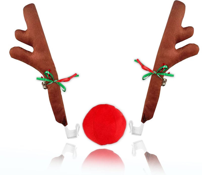 ZONETECH Christmas Car Reindeer Antlers and Nose Set - Rudolph Accessory with Jingle Bell Automotive Costume Decoration for Holiday - Image 1