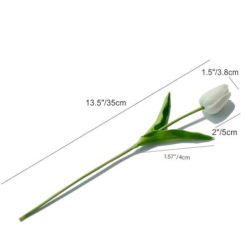 Mandy's Artificial Tulips 20 Stems White PU Faux Flowers for Wedding Home Decor 13.5 Inch - Image 2