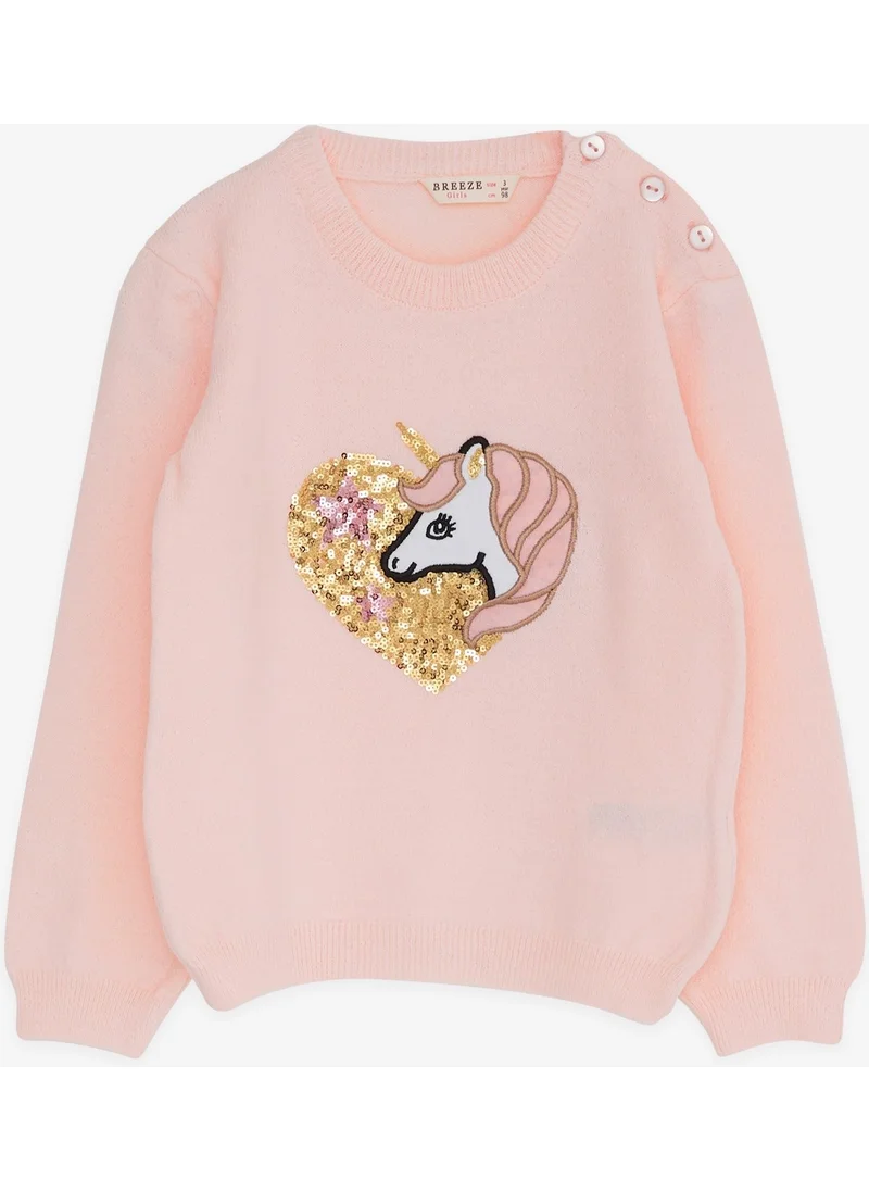 بريز Girl's Knitwear Sweater Sequined Unicorn Printed 1.5-5 Years, Powder