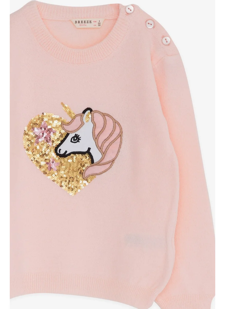 بريز Girl's Knitwear Sweater Sequined Unicorn Printed 1.5-5 Years, Powder