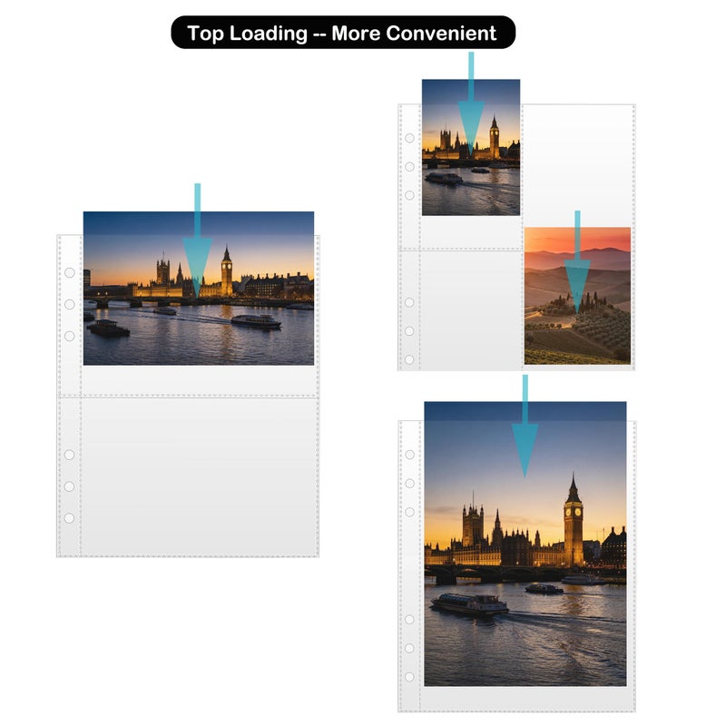 BYSLBTY 30 Pack 1/2/4 Pocket Card Sleeves for 6 Ring A5 Binder, Ultra-Clear Double Sided, Top Loading, Clear Plastic Sleeves for Trading Card, Photocard and Postcards - Image 3
