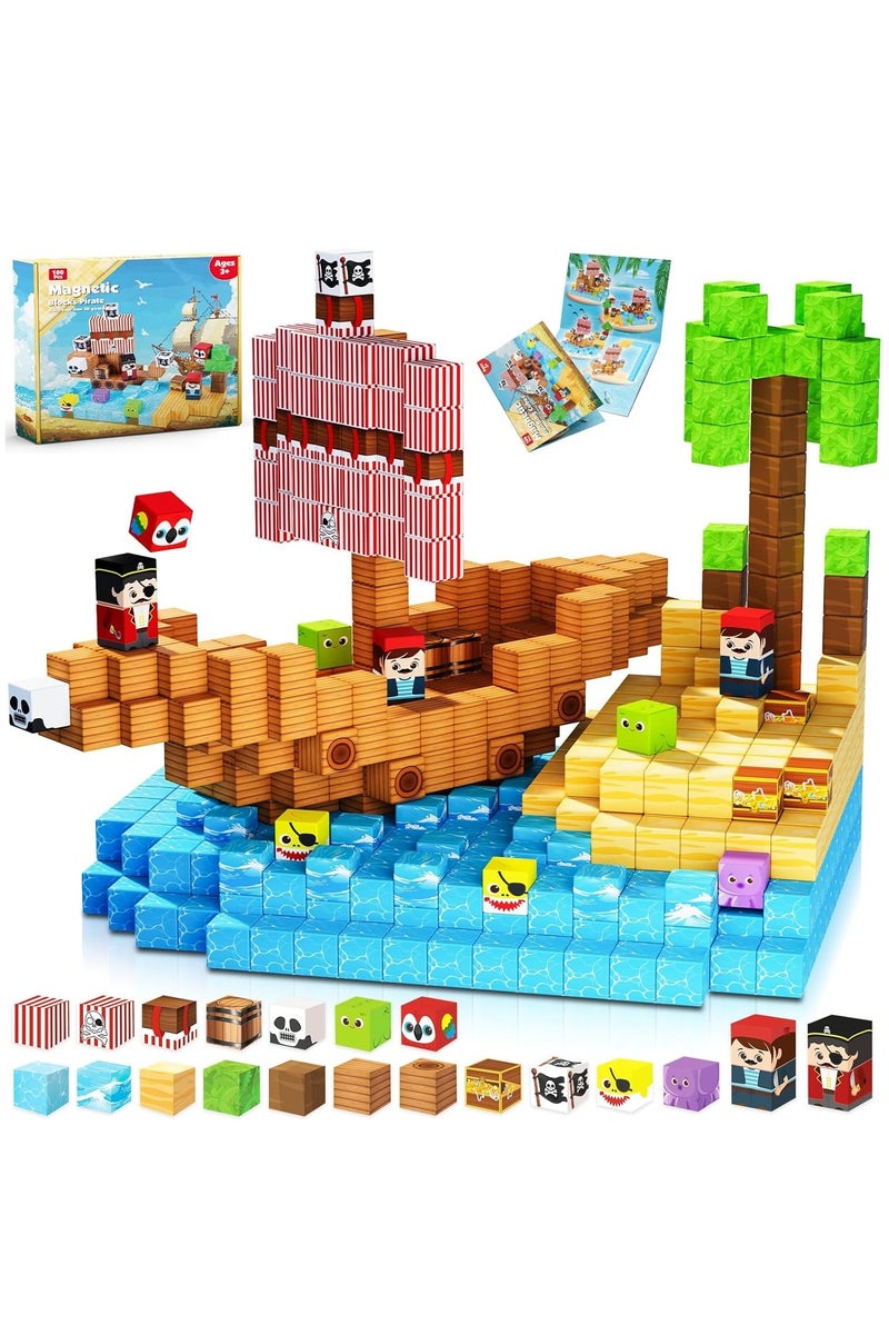 Beauenty Magnetic Blocks, 100 PCS Children's Building Toys, STEM Sensory Toys, Kids Magnet World Set, Themed Gift for Children Ages 3+ (Pirate World) - Image 1