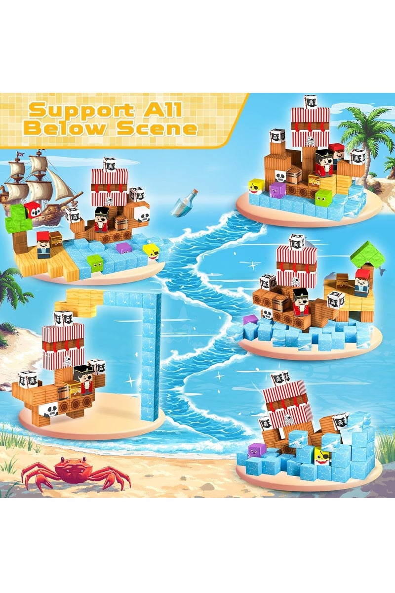 Beauenty Magnetic Blocks, 100 PCS Children's Building Toys, STEM Sensory Toys, Kids Magnet World Set, Themed Gift for Children Ages 3+ (Pirate World) - Image 2