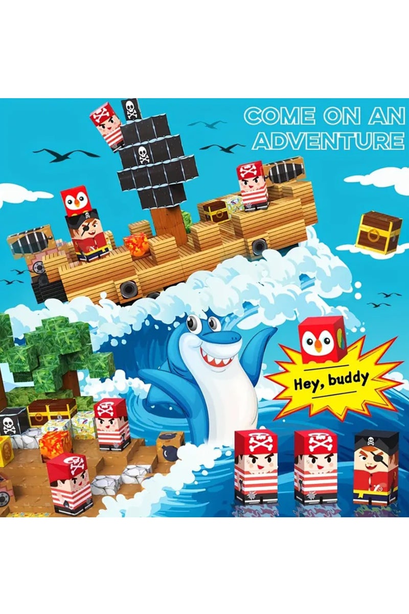 Beauenty Magnetic Blocks, 100 PCS Children's Building Toys, STEM Sensory Toys, Kids Magnet World Set, Themed Gift for Children Ages 3+ (Pirate World) - Image 5